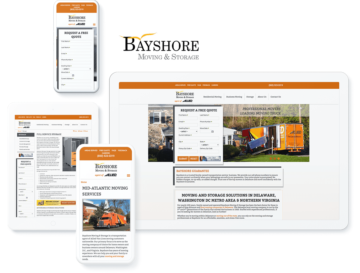 Bayshore Moving and Storage web design and development