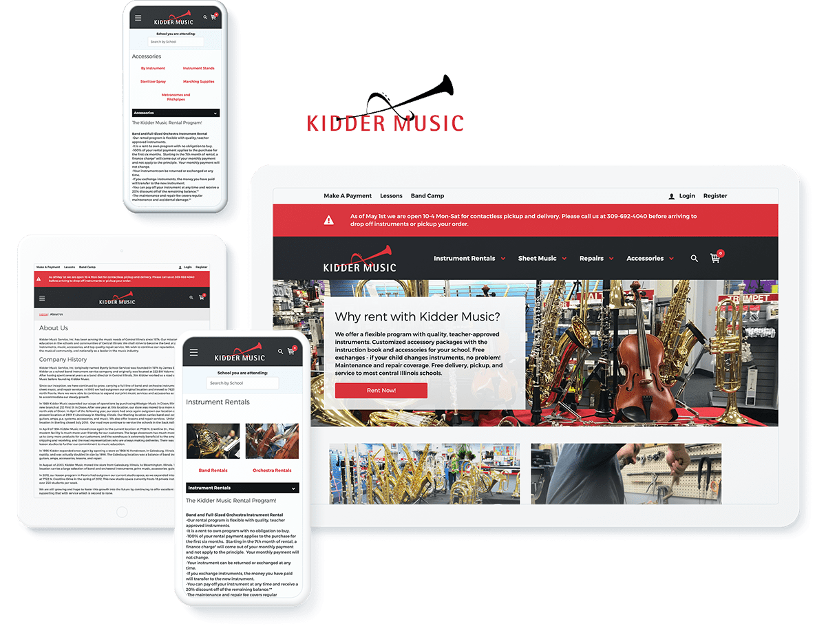 Kidder Music website design and development