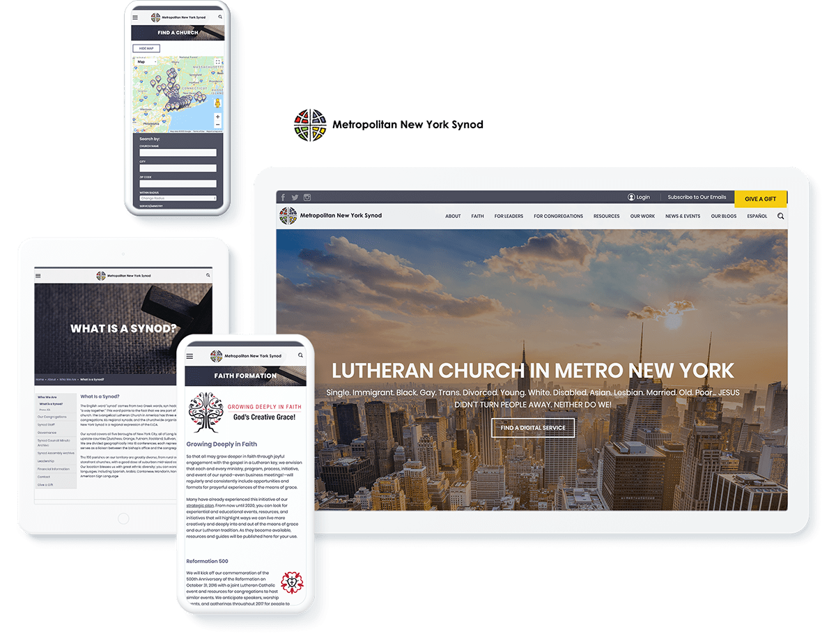 Metropolitan New York Synod website and design on idev