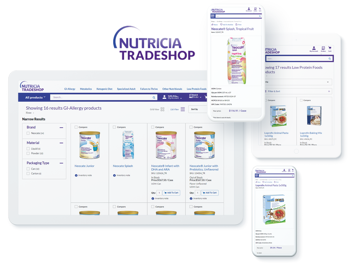Nutricia Tradeshop ecommerce website development