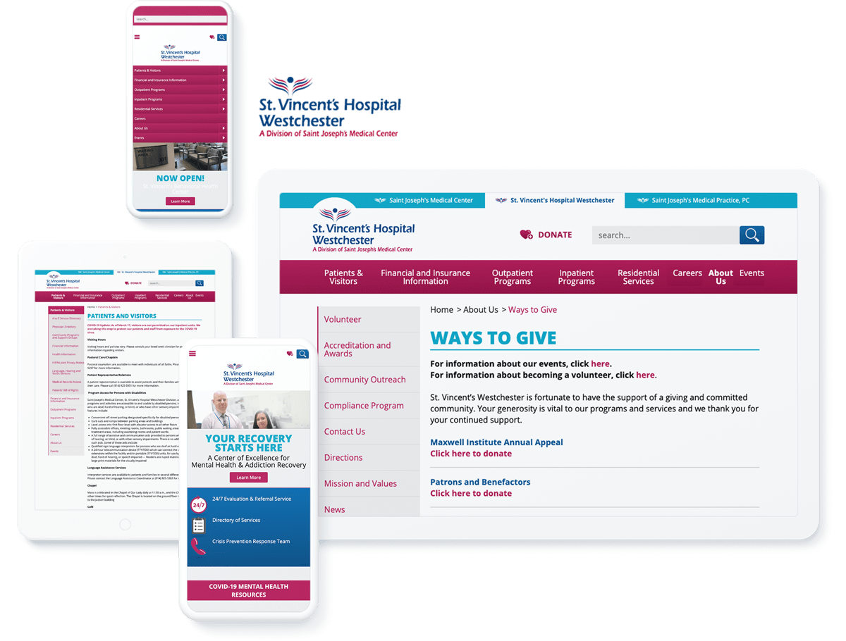 St. Vincent's Hospital website design and development